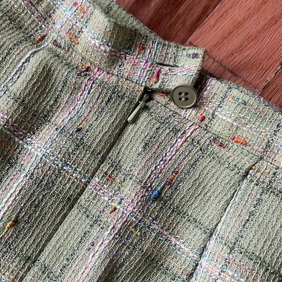 vtg 80s Carlisle lime green plaid wool blend skirt size 8 boucle straight lined - Picture 6 of 7